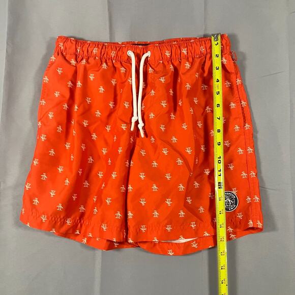 Original Penguin Swim Trunks Boys Medium Red White Penguin Logo Print Board Sho - Picture 14 of 16